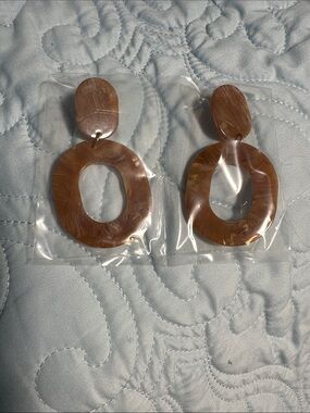 Avon Boho Brown Marbled Oval Drop Earrings - Women Jewelry